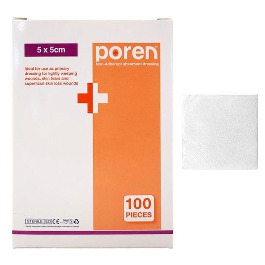 Poren Non-Adherent Absorbent Dressing Sterile 5 x 5cm 100 Pieces/Box