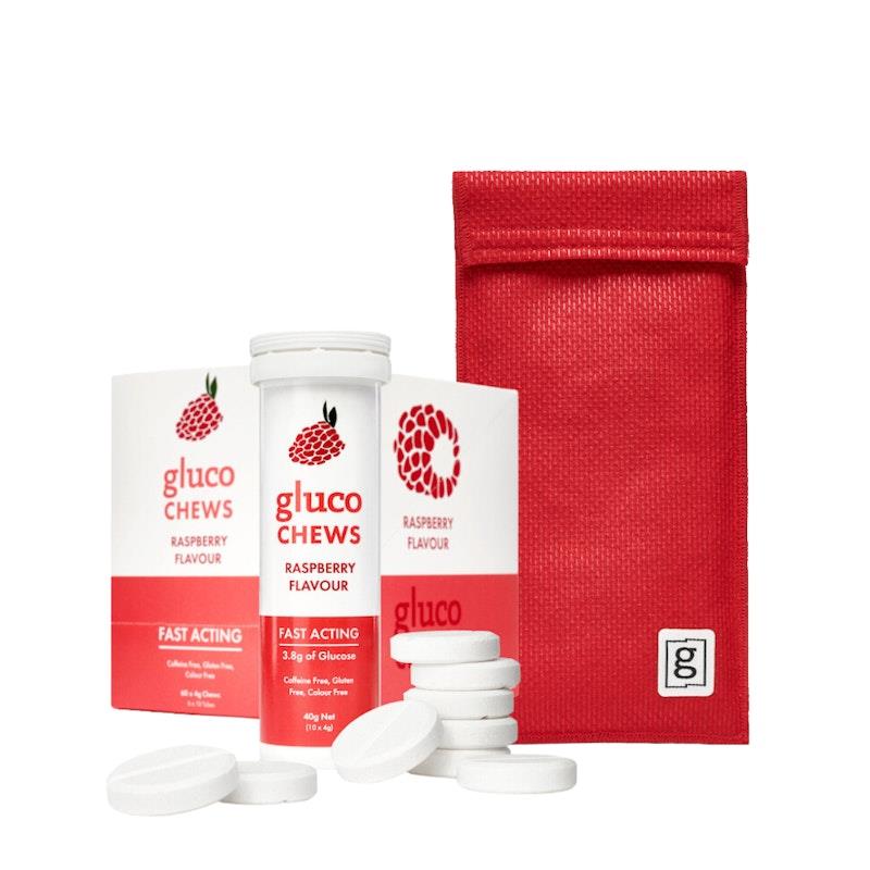Load image into Gallery viewer, Glucology 2 Pen Cooling Pouch + 6 tubes Fast Acting Glucochews 2 Pen Cooling Pouch (Red) + 6 tubes Fast Acting Glucochews - Raspberry (6x10)
