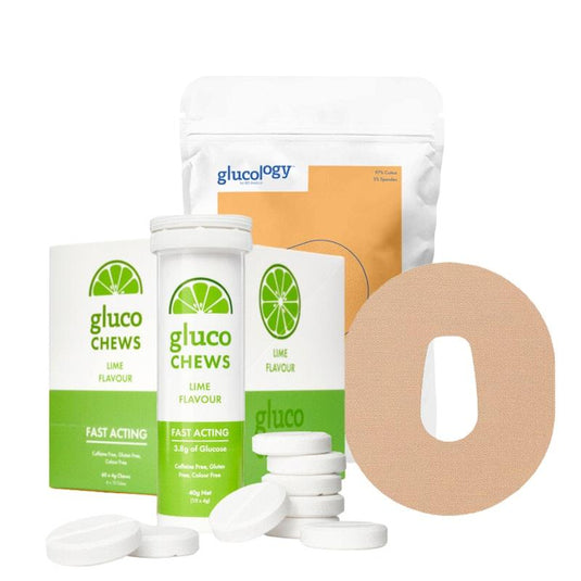 Glucology 25 Pack CGM Patches + 12 Tubes of Glucochews 25 Pack CGM Patches for Dexcom G6 (Beige) + 12 Tubes of Glucochews (Lime)