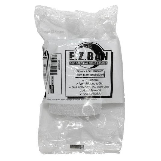 E.Z. BAN Wrap Cohesive Elastic Bandage White 5cm x 2m Pack