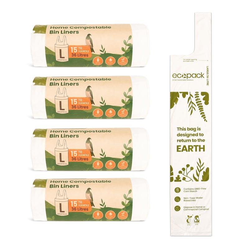 Load image into Gallery viewer, Ecopack 36L Compostable Bin Liners Bundle Large 4 Rolls/60 Bags
