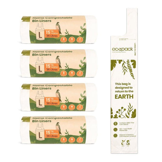 Ecopack 36L Compostable Bin Liners Bundle Large 4 Rolls/60 Bags