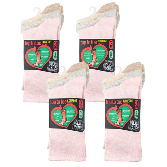 Jack of All Trades 12 Pairs of Women's Top to Toe Comfort Socks - Marle Size 5-10