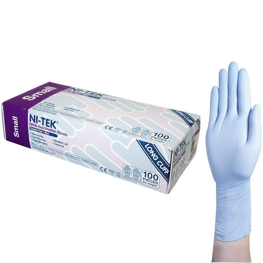 NI-TEK Nitrile Examination Gloves Long Cuff AS NZ Powder Free Small 100 Pieces/Box