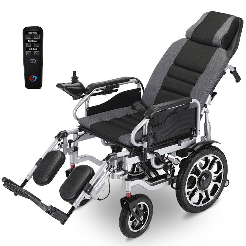 Load image into Gallery viewer, Equipmed Power Electric Wheelchair Longrange Auto Recline Grey &amp; Black
