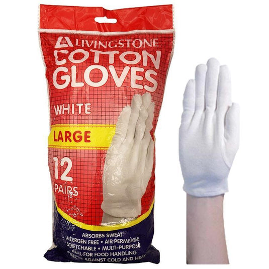 Livingstone Cotton Gloves Large 12 Pairs/Bag