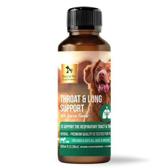 Natural Pet Supplements Throat and Lung Support Bacon Flavour Liquid 100ml