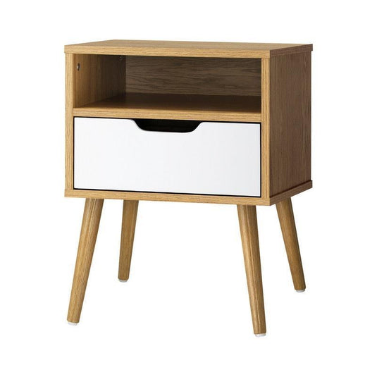 Oikiture Bedside Table Drawers Side Tables Nightstand Trendy Furniture Cabinet Natural & White