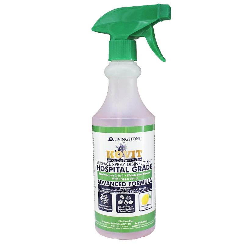 Load image into Gallery viewer, KOVIT Hospital Grade Disinfectant Kills SARS &amp; COVID-19 Neutral pH Lemon Scented Pink Spray 500ml
