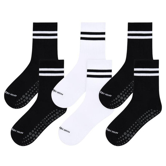 High Heel Jungle Varsity Premium Combed Cotton Full GripPilates/ Yoga Socks Black & White Bundle