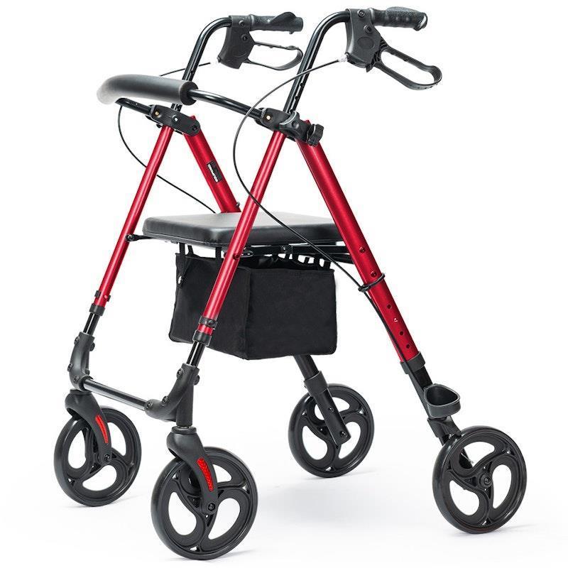Load image into Gallery viewer, Equipmed 4 Wheel Lightweight Rollator Walker Red
