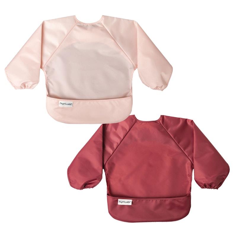 Load image into Gallery viewer, Tiny Twinkle Mess-proof Full Long Sleeve Bib 2 Pack Rose &amp; Burgundy Small (6-24M)
