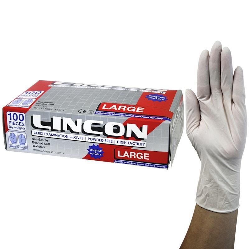 Load image into Gallery viewer, Lincon Biodegradable Latex Examination Gloves AS NZ Powder Free Large 100 Pieces/Box
