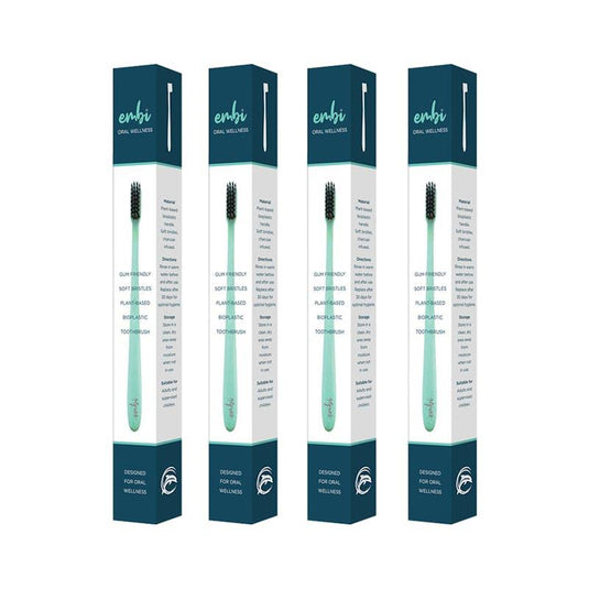 embi Oral Wellness Toothbrush - Soft Bristle, Gum Friendly 4Pack