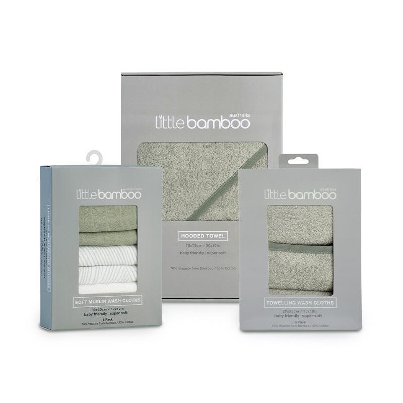 Load image into Gallery viewer, Little Bamboo Hooded Towel &amp; Washers - Bayleaf Set
