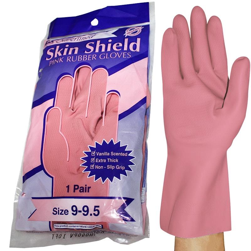 Load image into Gallery viewer, Skin Shield Silver Lined Natural Rubber Gloves Vanilla Scented Pair Pink Size 9-9.5
