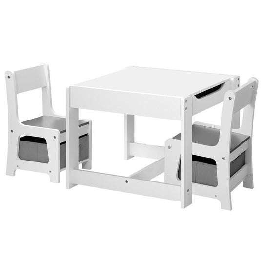 Oikiture Kids Table and Chairs Set Activity Play Study Desk w/ Toys Storage Box White & Grey