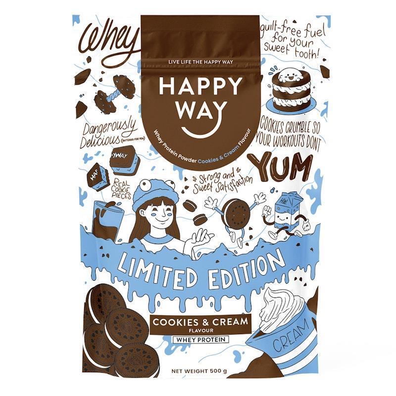 Load image into Gallery viewer, Happy Way Cookies &amp; Cream Whey Protein Powder 500g

