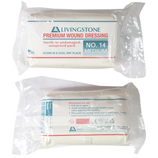 Livingstone Premium Wound Dressing Bandage 14 Sterile 12 x 4cm Pad 12 Pieces/Pack