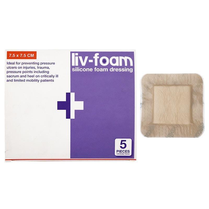 Load image into Gallery viewer, Livingstone Liv-Foam Silicone Foam Dressing with Adhesive Border Self Adherent 7.5 x 7.5cm 5 Pieces/Box
