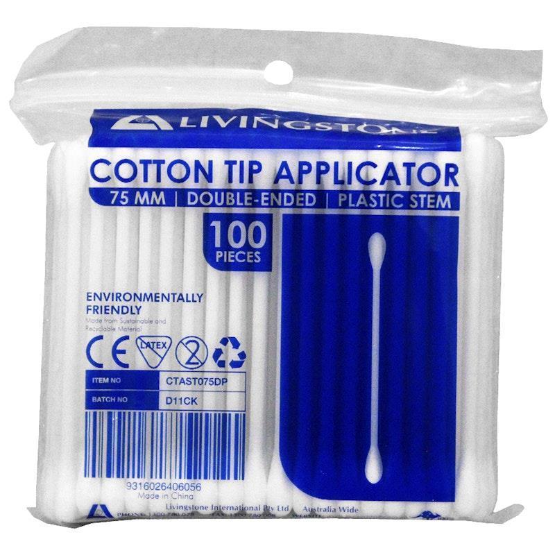 Load image into Gallery viewer, Livingstone Cotton Tip Applicator Double Tipped Plastic Stem 7.5cm 100 Pieces/Pack
