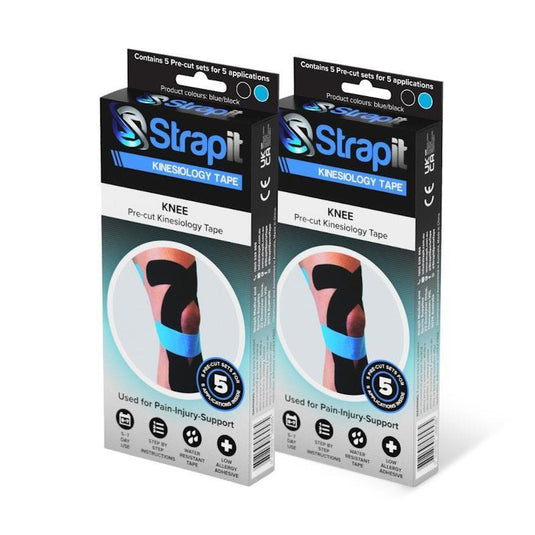 Strapit Knee Precut Kinesiology Tape - BLACK/BLUE - Box of 5 2 Pack