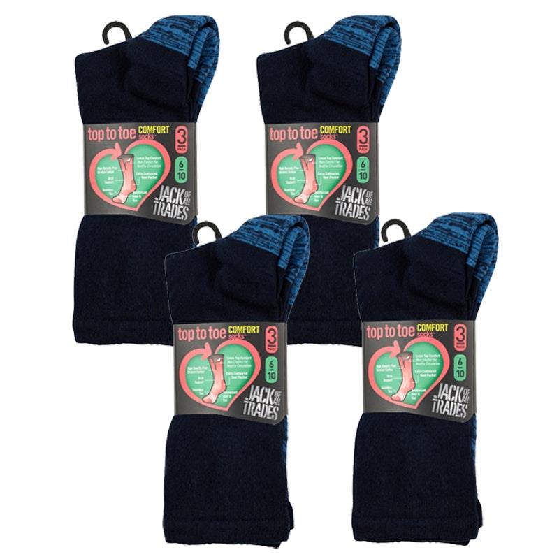 Load image into Gallery viewer, Jack of All Trades 12 Pairs of Men's Top to Toe Comfort Socks - Navy Size 6-10
