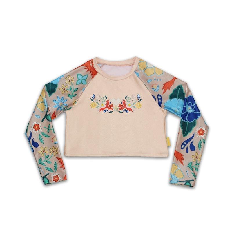 Load image into Gallery viewer, tyoub Kids Long Sleeved Cropped Rash Vest Phoenix Print | Vanilla 10years
