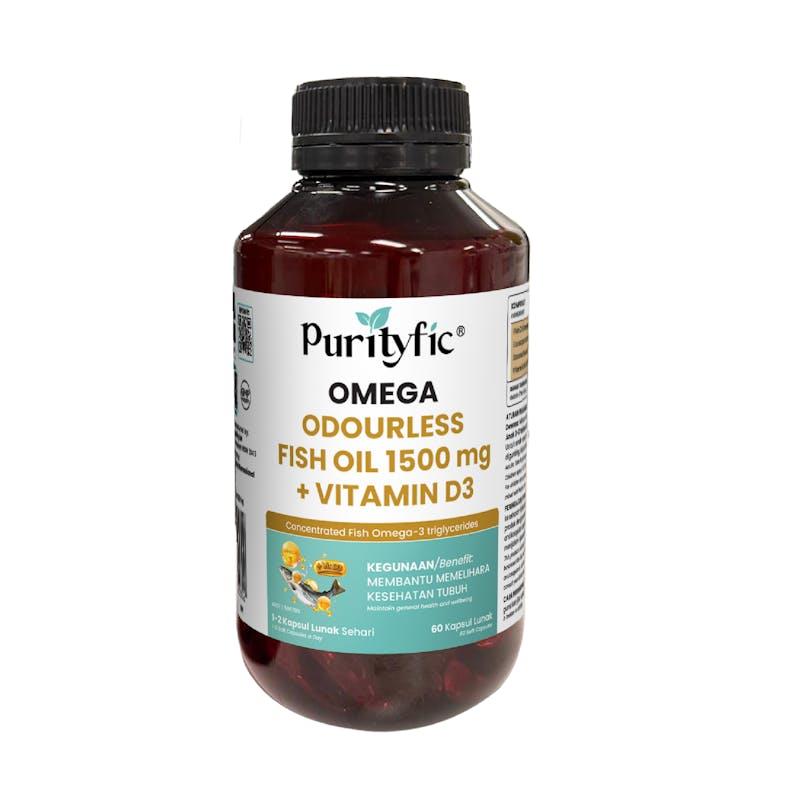 Load image into Gallery viewer, PURITYFIC Omega Odourless Fish Oil + Vitamin D3 (60 Soft Gels) 1Unit
