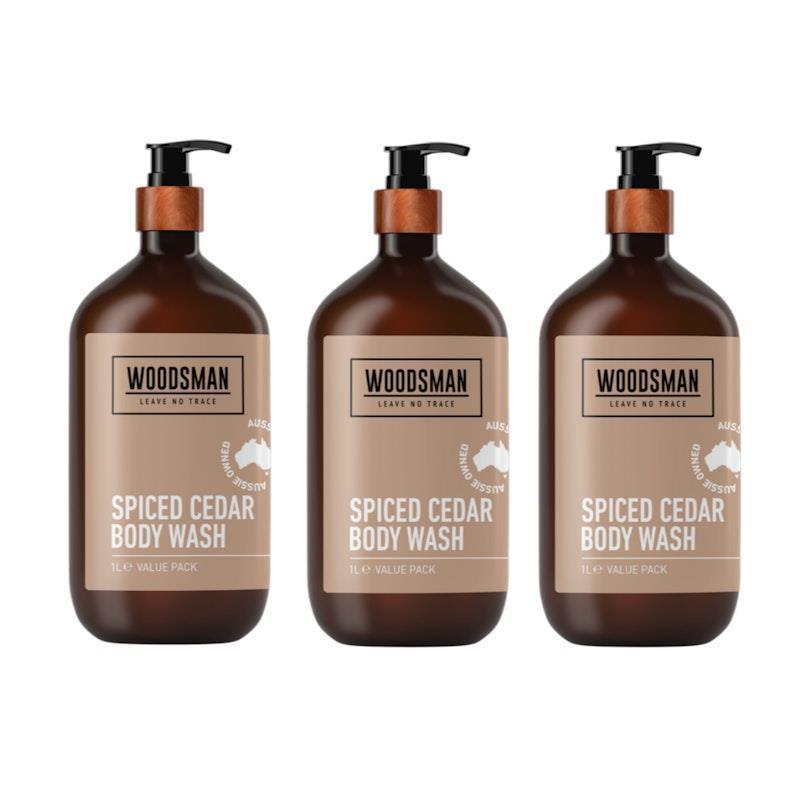 Load image into Gallery viewer, Woodsman Spiced Cedar Body Wash 1L 3 Pack
