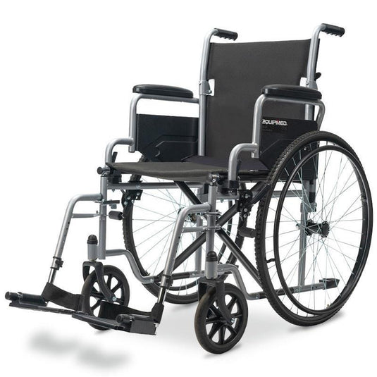 Equipmed 24 Inch Folding Wheelchair with Park Brakes Grey