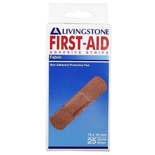 Livingstone Adhesive Fabric First Aid Strips with Pad Sterile 73 x 18mm 25 Pieces/Box