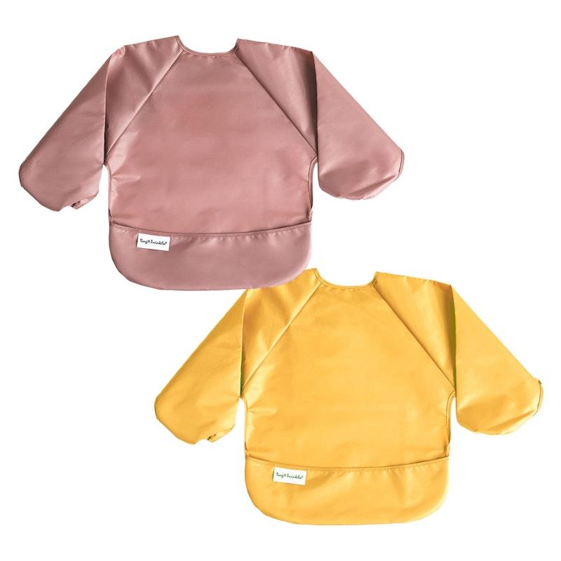 Load image into Gallery viewer, Tiny Twinkle Mess-Proof Full Long Sleeve Bib 2 Pack Taupe &amp; Dandelion Large (2-4Y)
