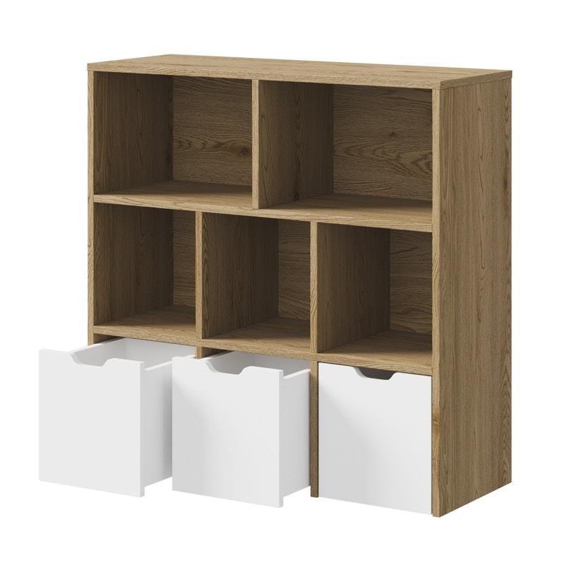 Load image into Gallery viewer, Oikiture Kids Bookcase Toy Organiser Cabinet With Removable Box Storage Natural &amp; White
