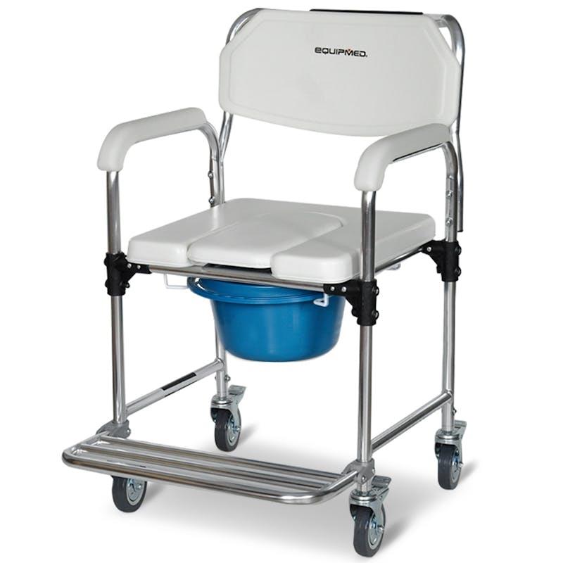 Load image into Gallery viewer, Equipmed Commode Shower Chair with Wheels White &amp; Blue
