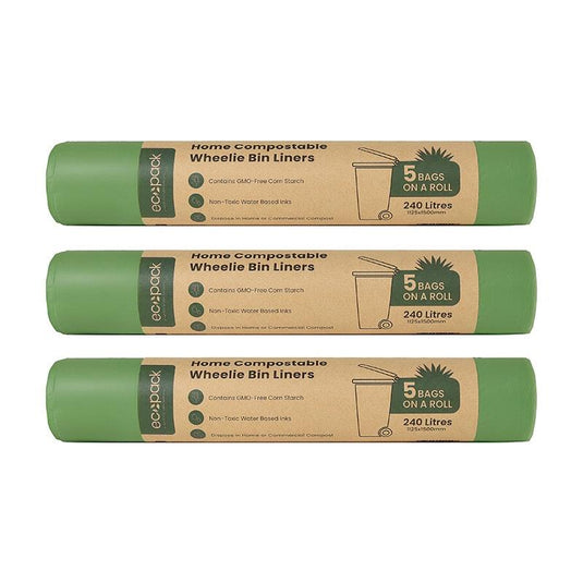Ecopack 240L Compostable Wheelie Bin Bags Bundle 3 Rolls/15 Bags