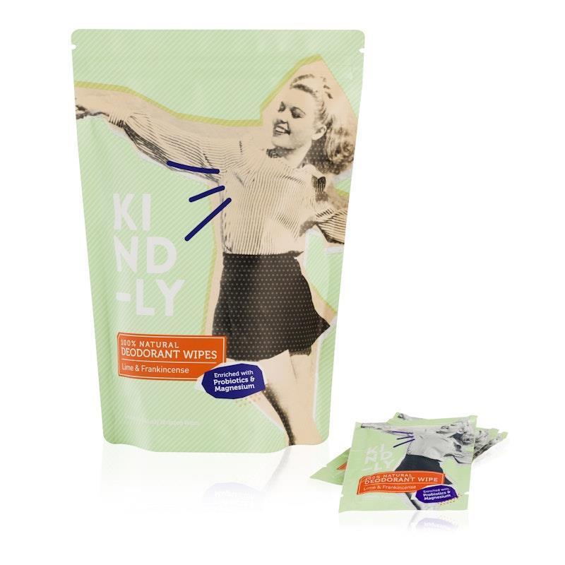 Load image into Gallery viewer, Kind-ly 100% Natural Deodorant Wipes - Lime &amp; Frankincense 20wipes
