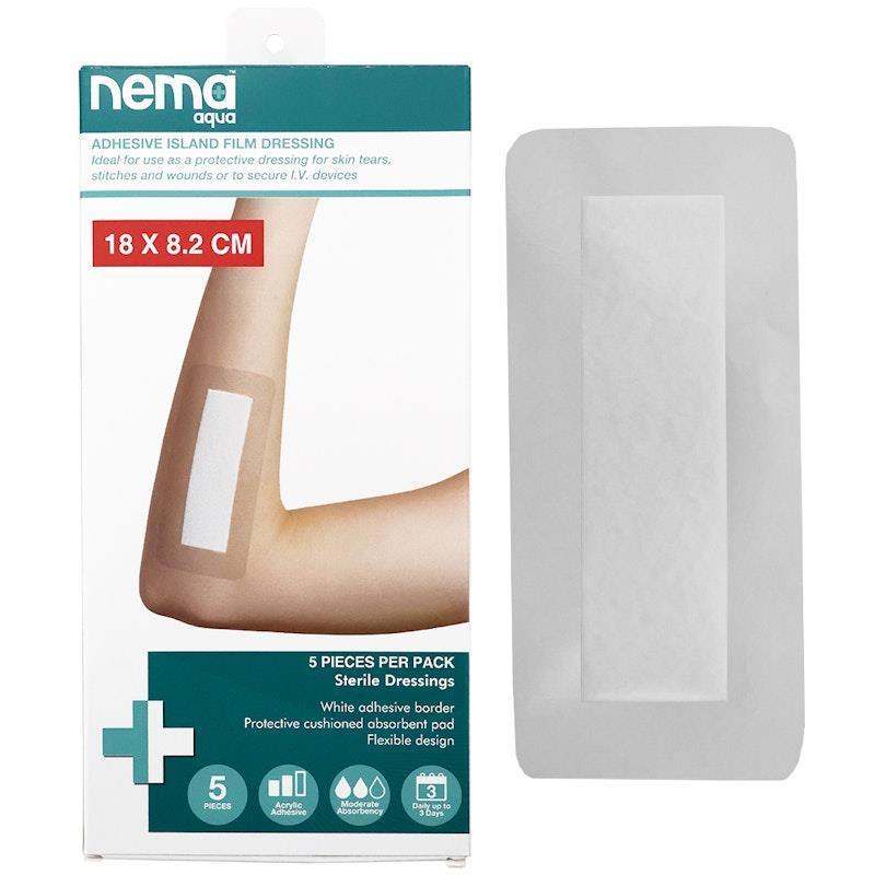 Load image into Gallery viewer, Nema Aqua Transparent Island Film Dressing Non-Adherent Pad Waterproof Sterile 18 x 8.2cm 5 Pieces/Box
