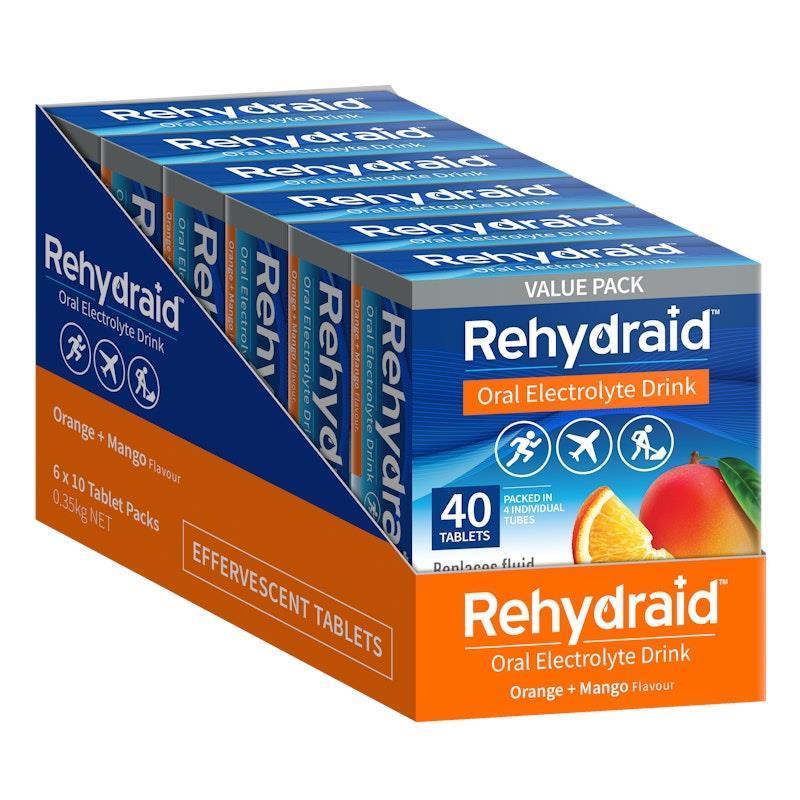 Load image into Gallery viewer, Rehydraid Electrolyte Effervescent Tablets Orange &amp; Mango 6x40 Packs
