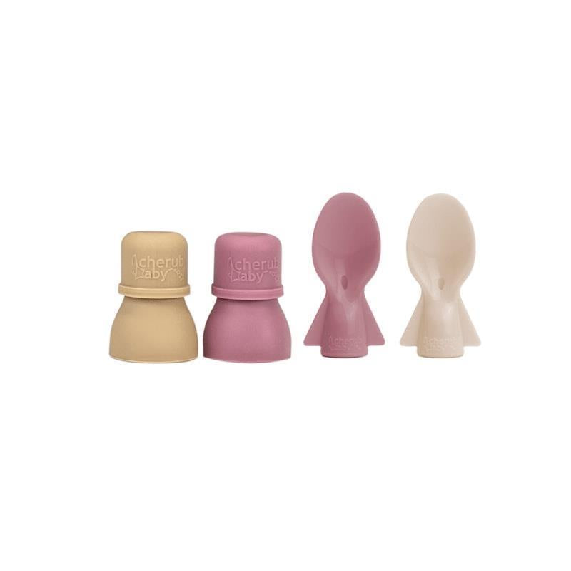 Load image into Gallery viewer, Cherub Baby Food Pouch Spoons &amp; Spouts Bundle - Dusty Rose &amp; Sand Pack
