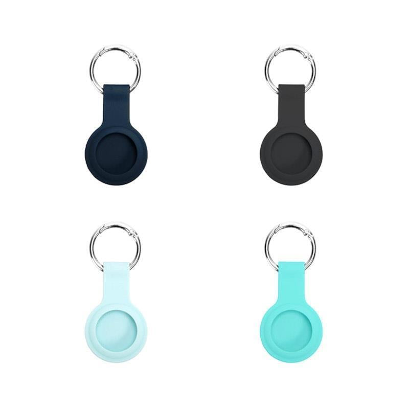 Load image into Gallery viewer, Laser Silicone Key Ring for Apple AirTag - Black, Blue, Cyan, Aqua 4 Pack
