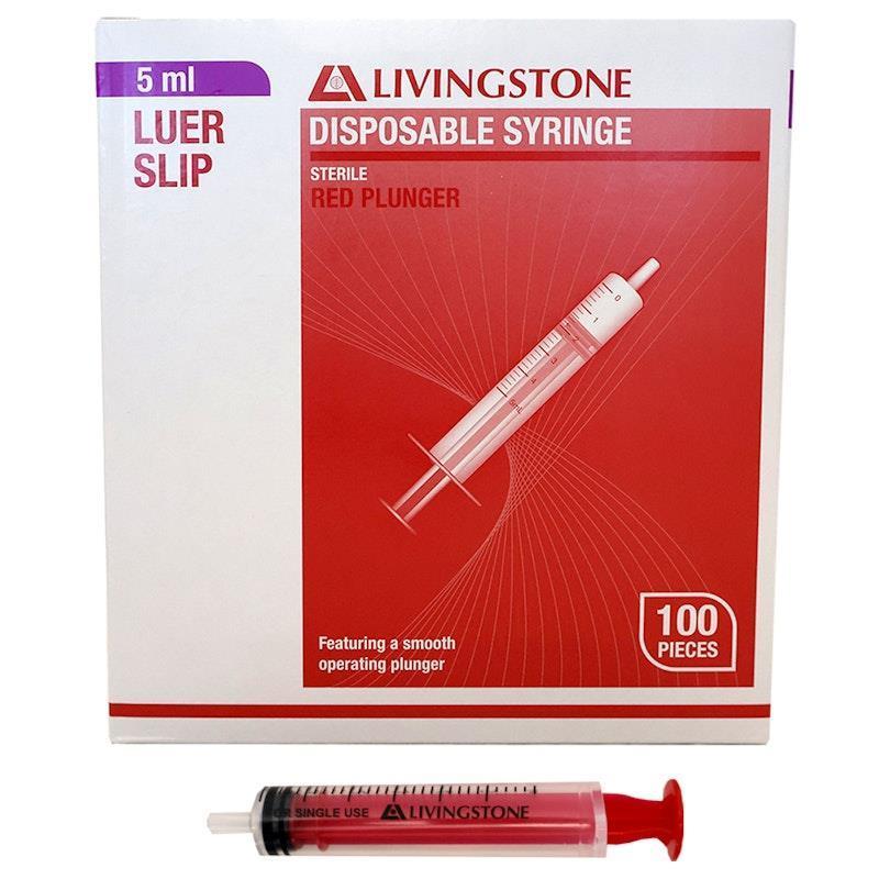 Load image into Gallery viewer, Livingstone Syringe Luer Slip Tip Red Plunger Sterile 5ml 100 Pieces/Box
