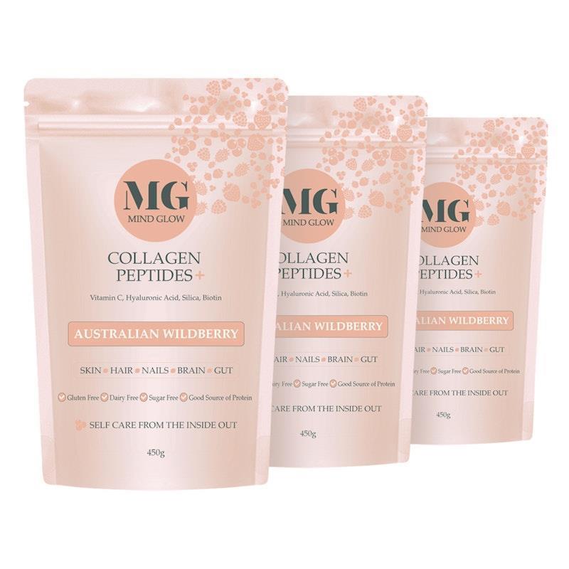 Load image into Gallery viewer, Mind Glow Australian Wildberry Collagen Peptides+ 450g Trio Pack
