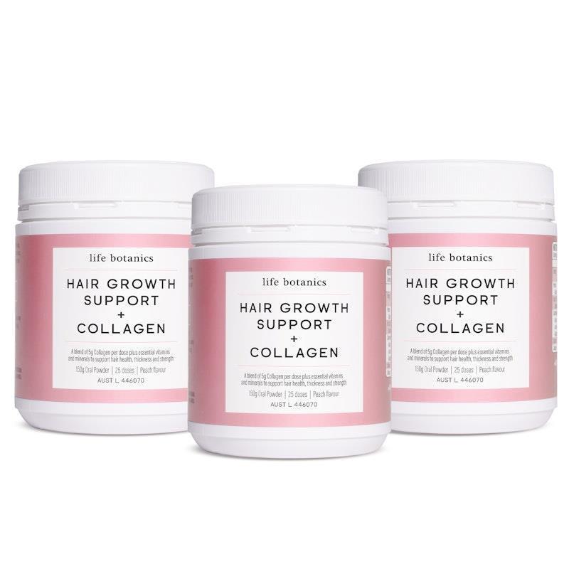 Load image into Gallery viewer, Life Botanics Hair Growth Support + Collagen Powder 3x150g Pack
