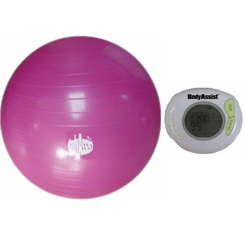 Load image into Gallery viewer, BodyAssist Fitness Ball &amp; Pedometer Starter Bundle Pink 55cm
