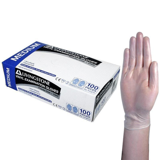 Livingstone Vinyl Examination Gloves ASTM Powder Free Medium 100 Pieces/Box
