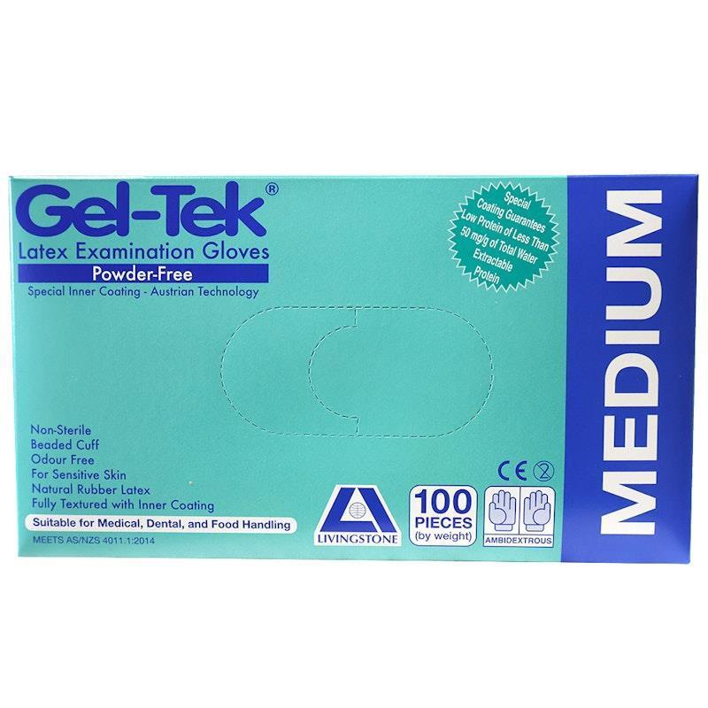 Load image into Gallery viewer, Geltek Latex Examination Gloves Powder Free Medium Cream 100 Pieces/Box
