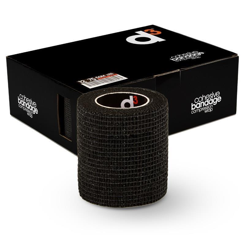 Load image into Gallery viewer, d3 Cohesive Wrap 75mm x 5m Black Box of 12 Rolls
