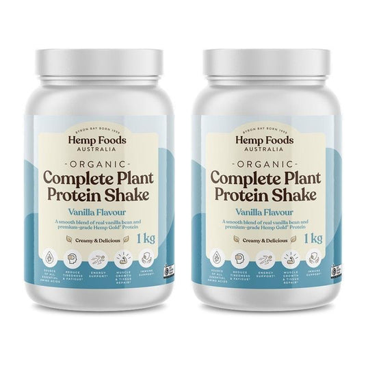 Hemp Foods Australia Complete Plant Protein Shake Vanilla Bundle 1kg Tubs Twin Pack
