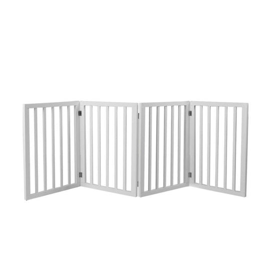 PaWz Wooden Pet Gate Dog Fence Retractable Barrier Portable Door 4 Panel White
